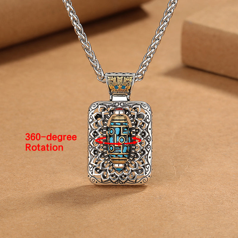 Wear FengShui Nine-Eye Dzi Bead Design Copper Healing Rotatable Necklace Pendant