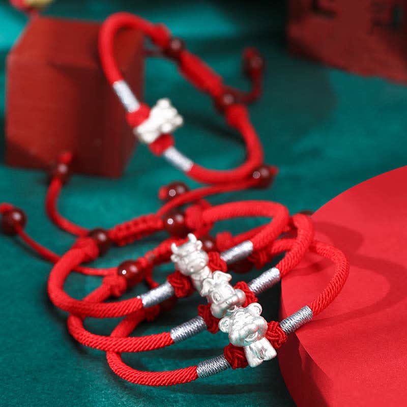 Wear FengShui 999 Sterling Silver Chinese Zodiac Luck Strength Red String Bracelet
