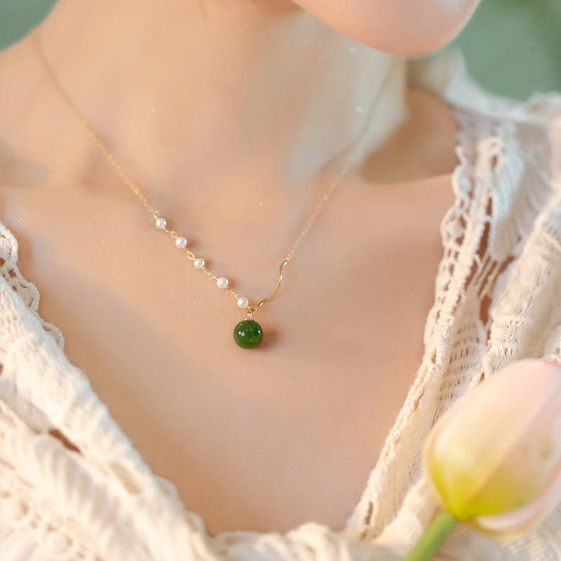 Wear FengShuiNatural Hetian Jade Pearl Luck Bead Necklace Pendant