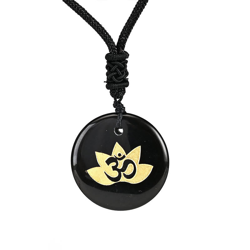 Wear FengShui OM Lotus Symbol Various Crystal Amethyst Tiger Eye Healing Necklace Pendant