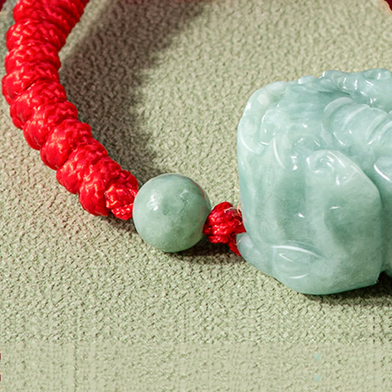 Wear FengShui Handmade Natural Jade PiXiu Protection King Kong Knot Braided String Bracelet