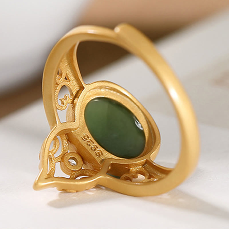 Wear FengShui Gourd Cyan Jade Copper Coin Success Luck Adjustable Ring