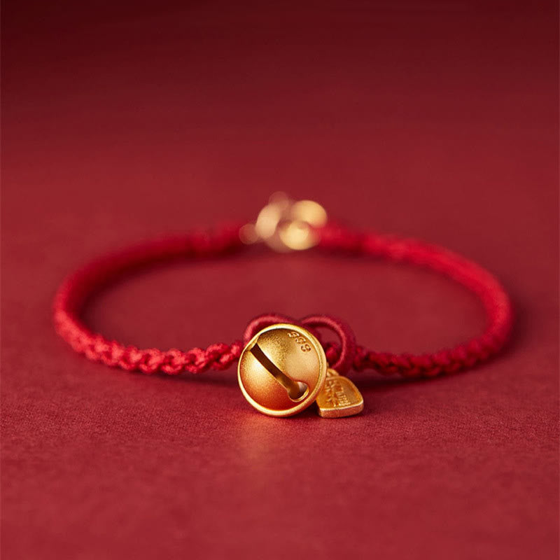 Wear FengShui Handmade Fu Character Charm Luck Happiness Bell Red Rope Bracelet