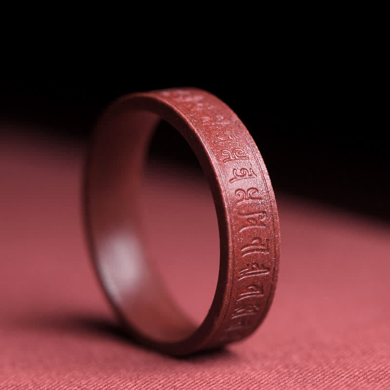 Wear FengShui Cinnabar Om Mani Padme Hum Auspicious Clouds Blessing Ring