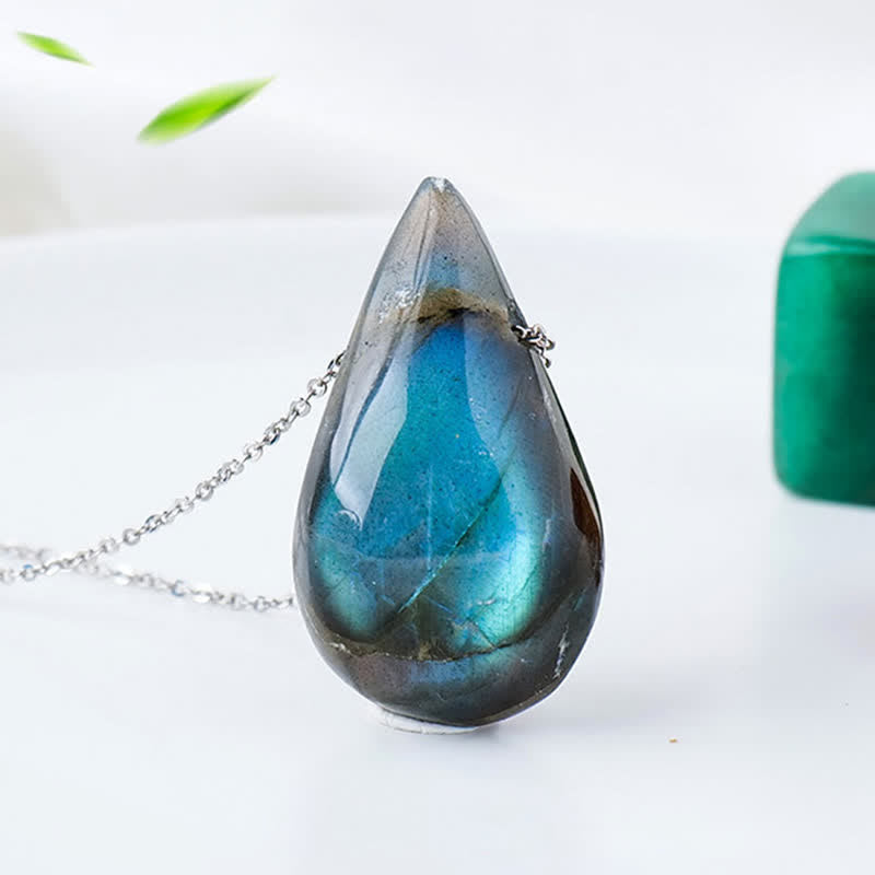 Wear FengShui Labradorite Water Drop Support Healing Necklace Pendant