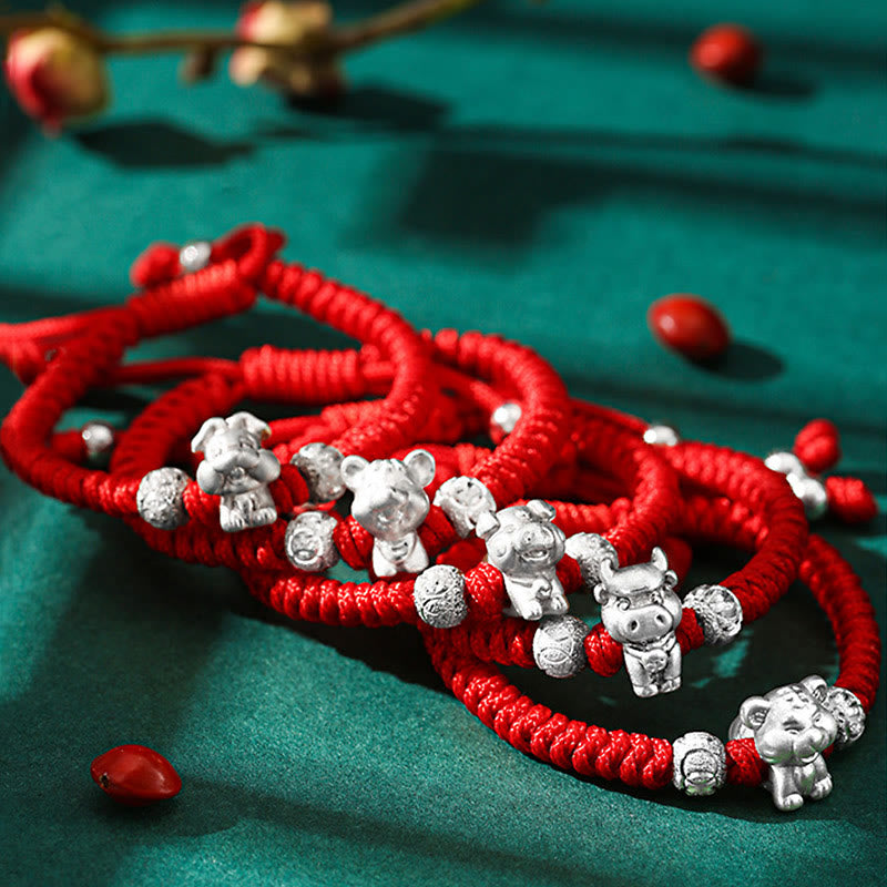 Wear FengShui 999 Sterling Silver Chinese Zodiac Red Rope Luck Handcrafted Kids Bracelet