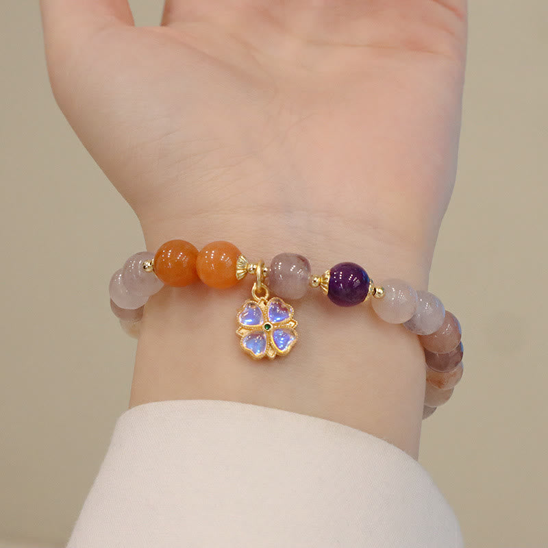 Wear FengShui Natural Purple Golden Silk Jade Violet Flower Bead Charm Wealth Bracelet