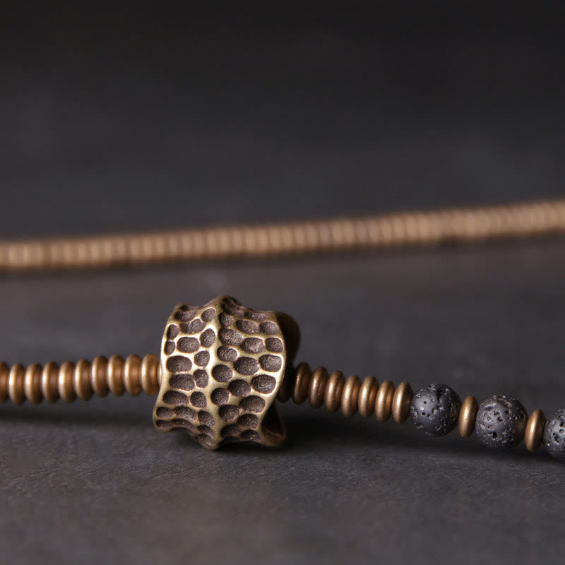 Wear FengShui Vintage Lava Rock Brass Copper Healing Multilayered Bracelet