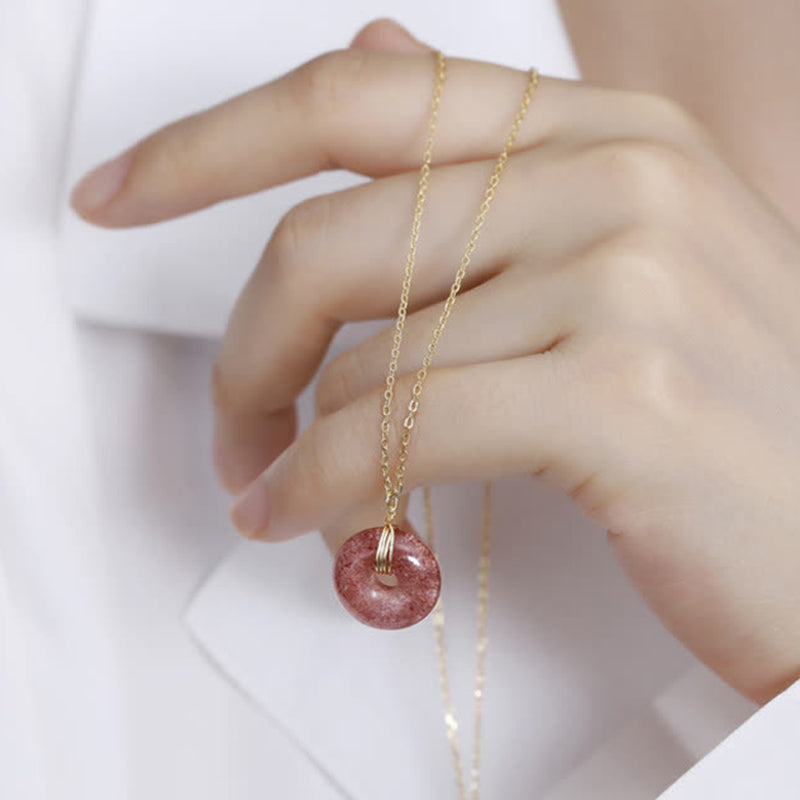 Wear FengShui 925 Sterling Silver Strawberry Quartz Healing Positive Necklace