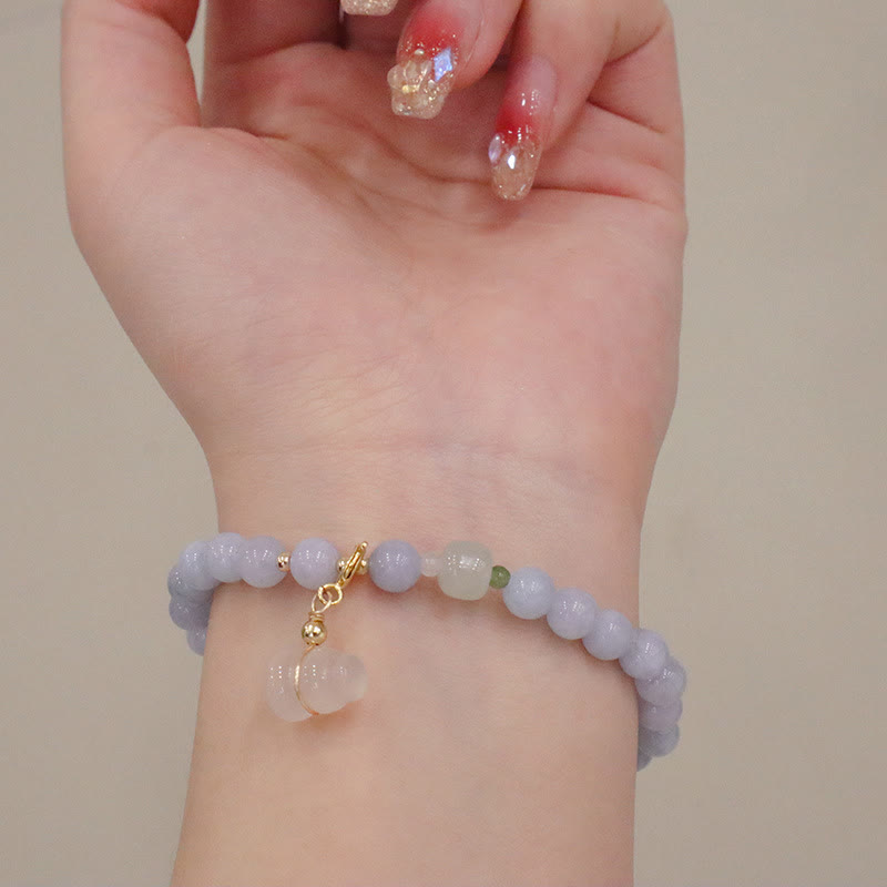 Wear FengShui Natural Aquamarine Chalcedony Serenity Rabbit Gourd Cat Charm Bracelet
