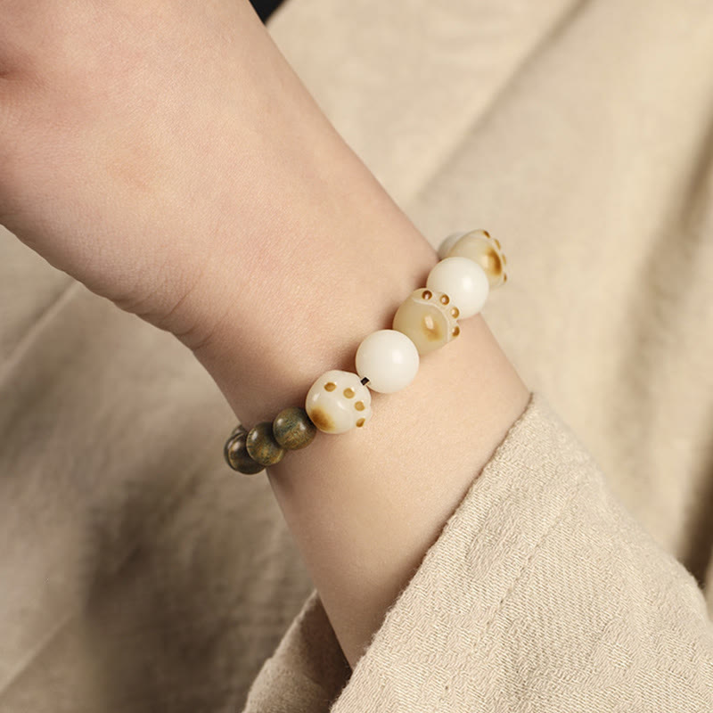 Wear FengShui Natural Green Sandalwood Bodhi Seed Cat Paw Claw Cure Bracelet