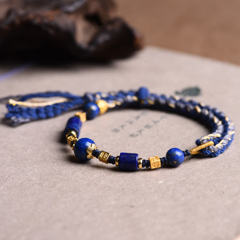 Wear FengShui Handmade Natural Lazurite Bead Positive Rope Bracelet