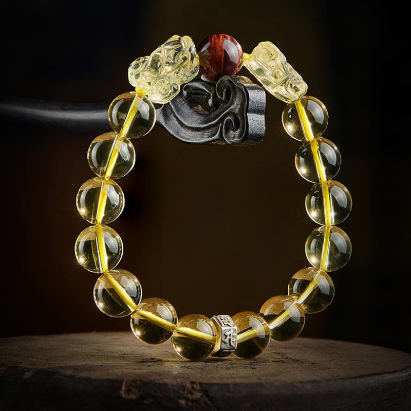 Wear FengShui Natural Citrine Double PiXiu Tiger Eye Prosperity Protection Bracelet