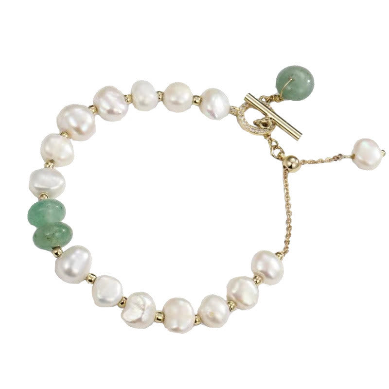Wear FengShui Pearl Green Strawberry Quartz Bead Healing Chain Bracelet