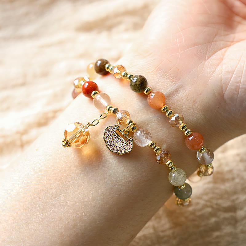 Wear FengShui Colorful Rutilated Quartz Double Wrap Spiritual Growth Bead Bracelet