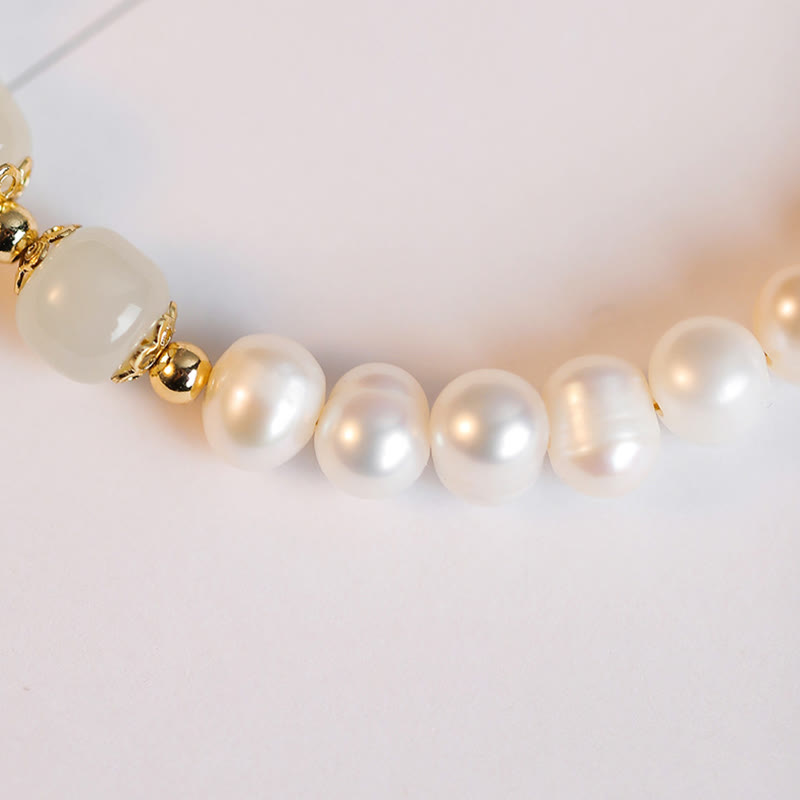Wear FengShui 14K Gold Plated Natural Pearl Hetian Cyan Jade White Jade Sincerity Bead Chain Bracelet