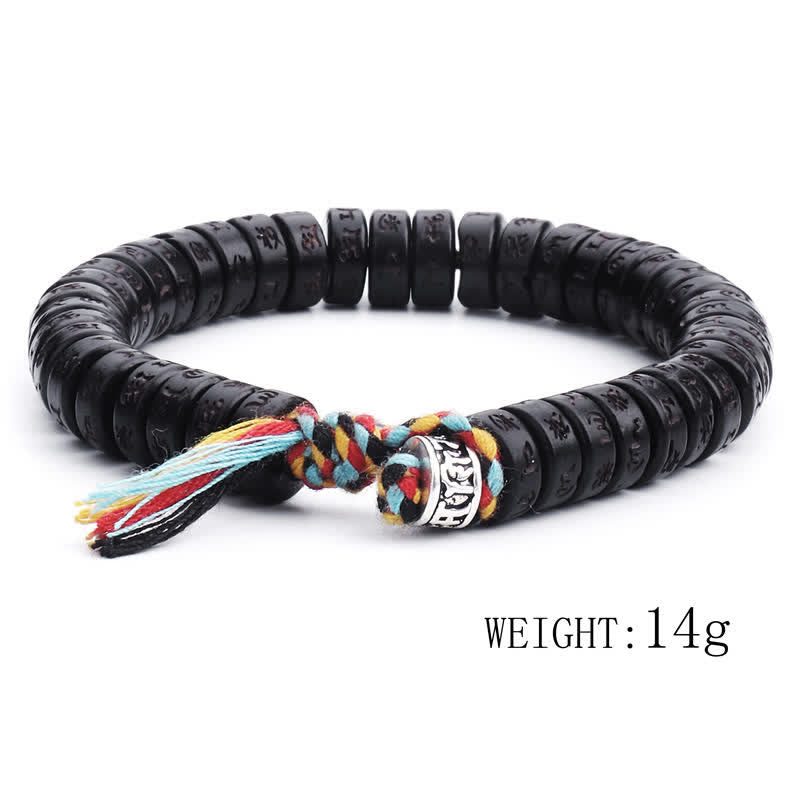 Wear FengShui Tibetan Coconut Shell Beads Engraved Om Mani Padme Hum Mantra Happiness Bracelet