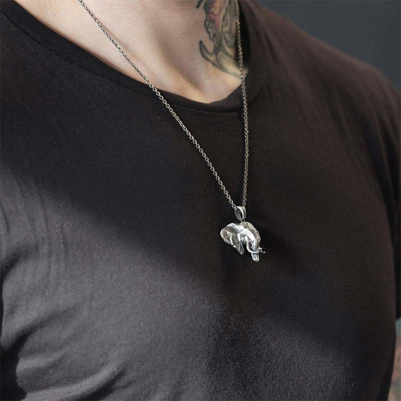 Wear FengShui Elephant Pewter Titanium Steel Strength Necklace Pendant
