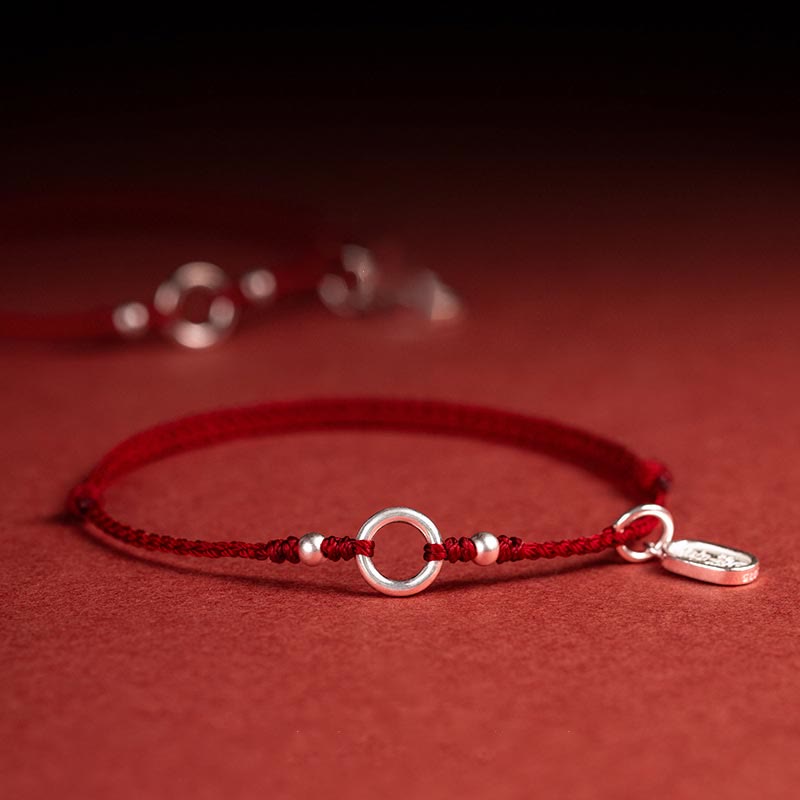 Wear FengShui 925 Sterling Silver Lucky Fortune Peace Joy Lotus Peace Buckle Red String Bracelet