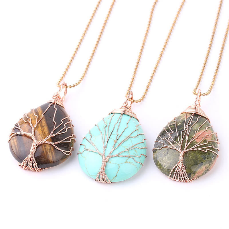 Wear FengShui Natural Quartz Crystal Tree Of Life Healing Energy Necklace Pendant