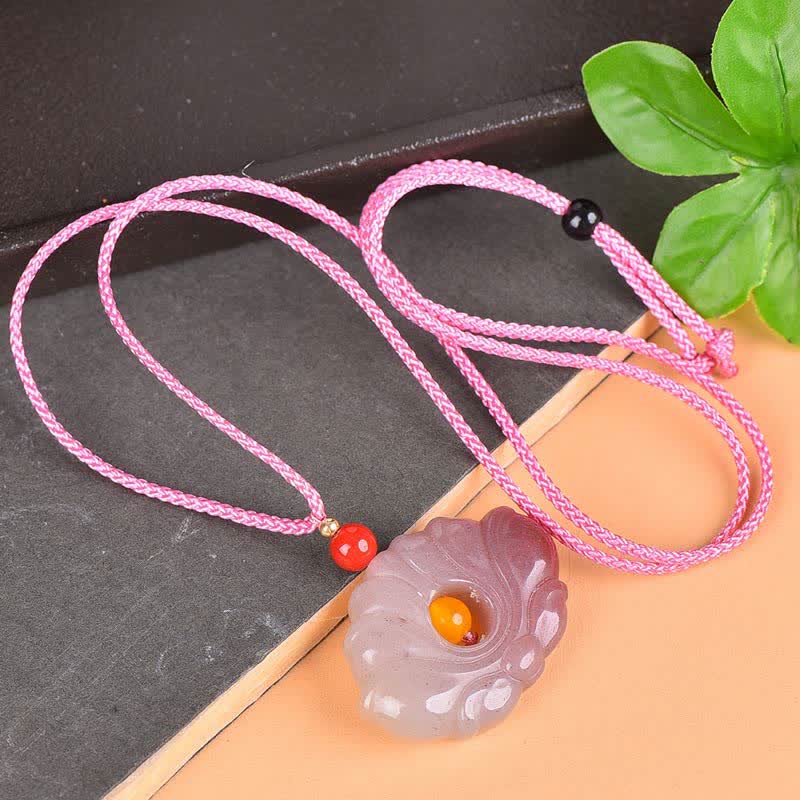 Wear FengShuiPink Golden Silk Jade Lotus Flower Wealth Necklace Pendant