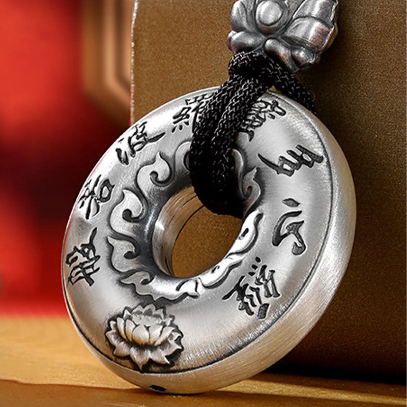 Wear FengShui 999 Sterling Silver Heart Sutra Lotus Peace Buckle Necklace Pendant