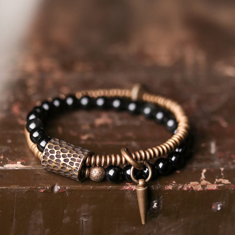 Wear FengShui Rainbow Obsidian Copper Inner Peace Healing Double Layer Bracelet