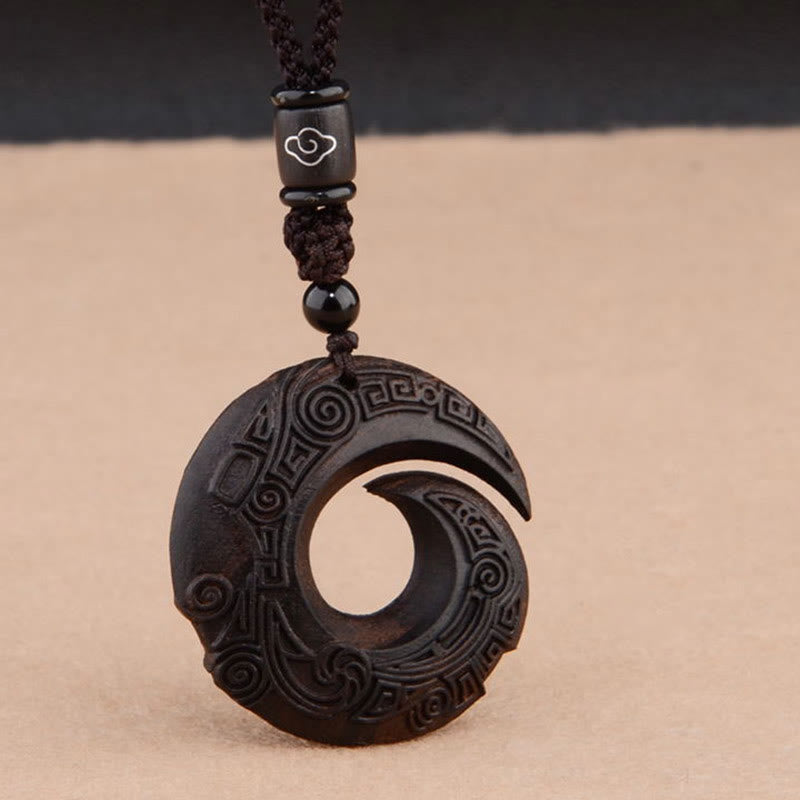Wear FengShui Small Leaf Red Sandalwood Ebony Wood One's Luck Improves Design Patern Protection Necklace Pendant