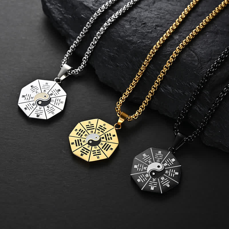 Wear FengShui Bagua Yin Yang Titanium Steel Balance Necklace Pendant
