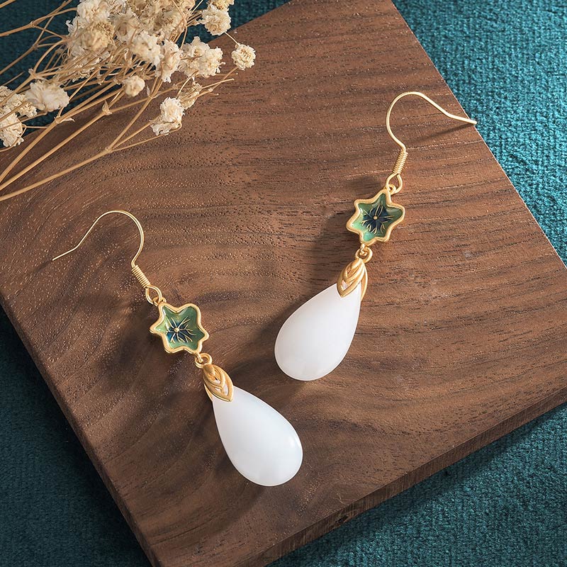 Wear FengShui FengShui White Jade Luck Drop Earrings