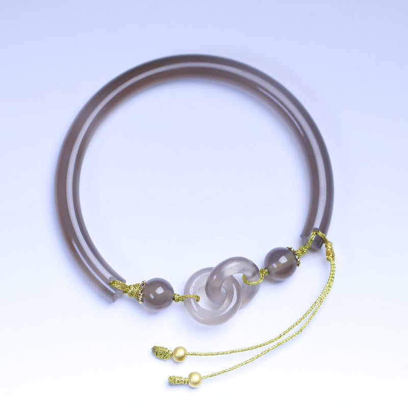 Wear FengShui Natural Gray Agate Double Peace Buckle Balance Bracelet Bangle