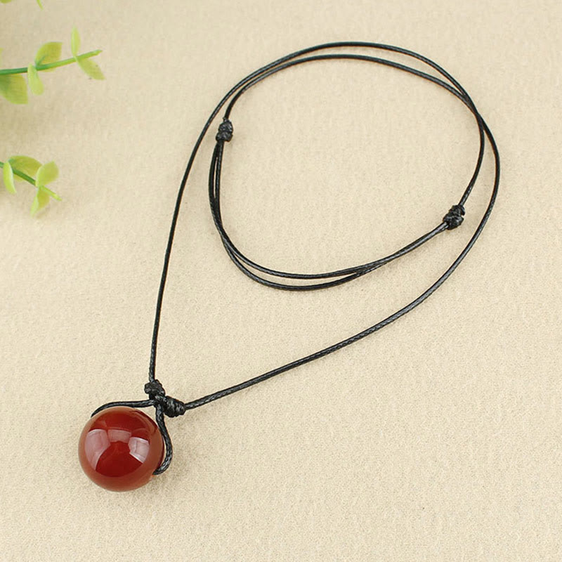 Wear FengShui Red Agate Bead Confidence Leather Rope Necklace Pendant