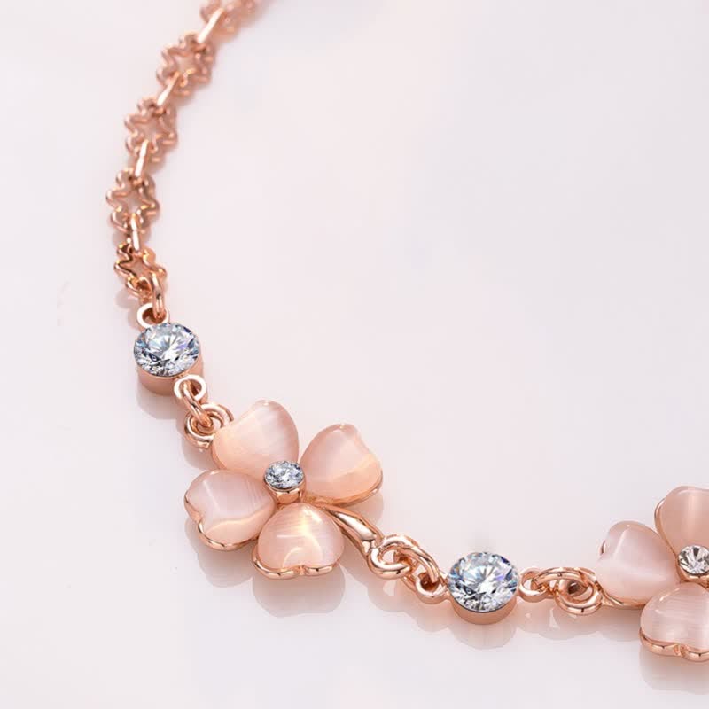 Wear FengShui Pink Crystal Four Leaf Clover Love Chain Bracelet