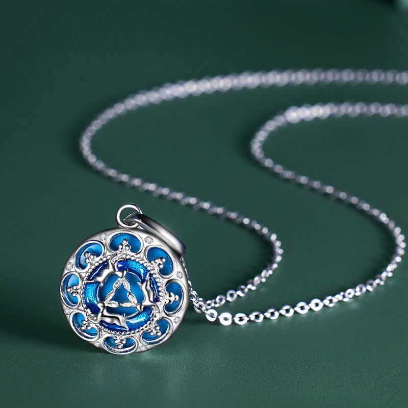 Wear FengShui 925 Sterling Silver Round Turquoise Three Rabbits Balance Necklace Pendant