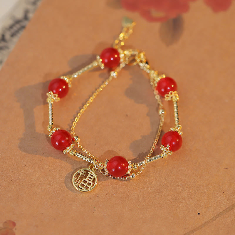 Wear FengShui Red Agate Fu Character Charm Self-acceptance Bracelet