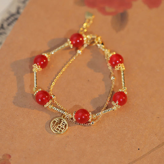Wear FengShui Red Agate Fu Character Charm Self-acceptance Bracelet