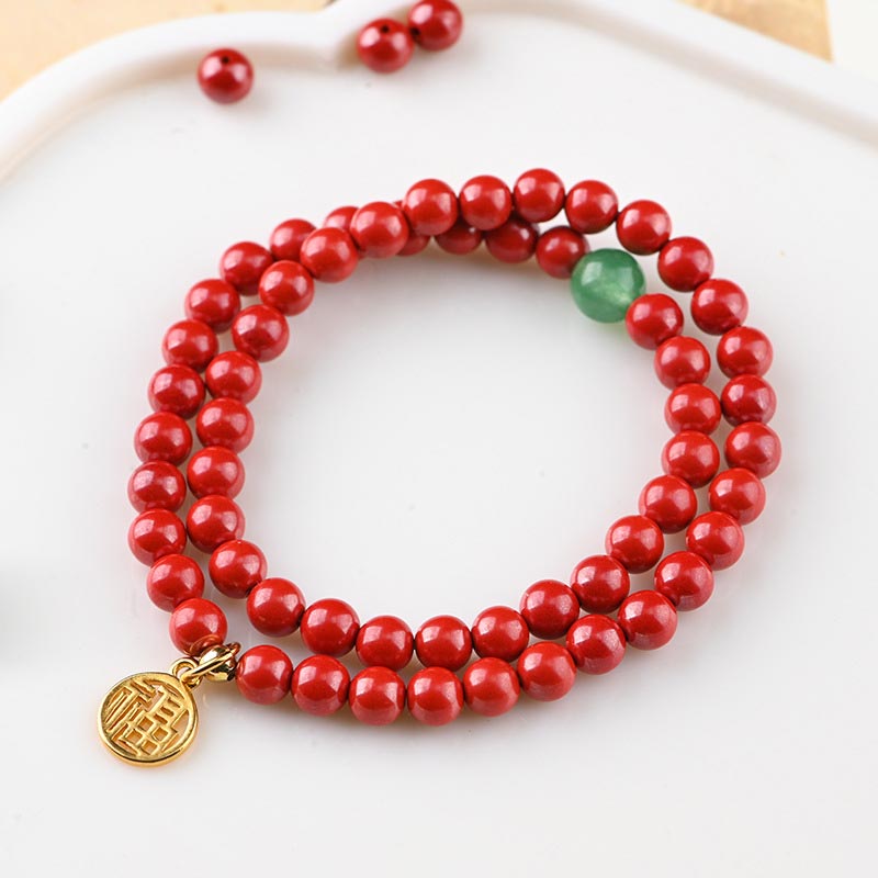 Wear FengShui Tibetan Cinnabar Green Aventurine Luck Bracelet Necklace