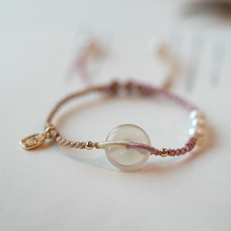 Wear FengShui Chalcedony Round Peace Buckle Positive String Bracelet