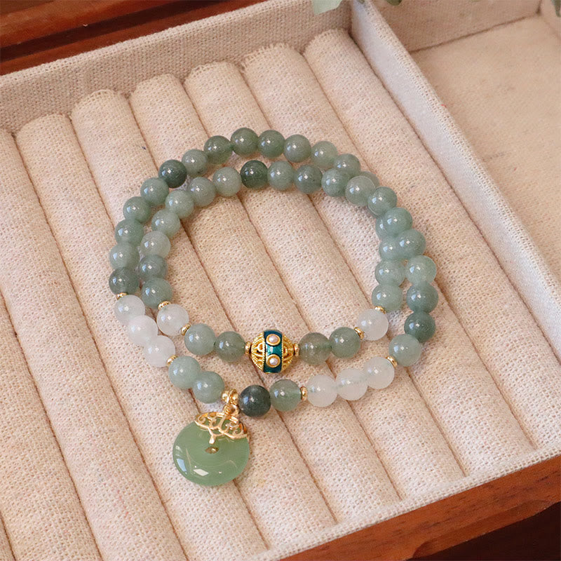 Wear FengShui Single Double Layer Jade Peace Buckle Luck Bracelet