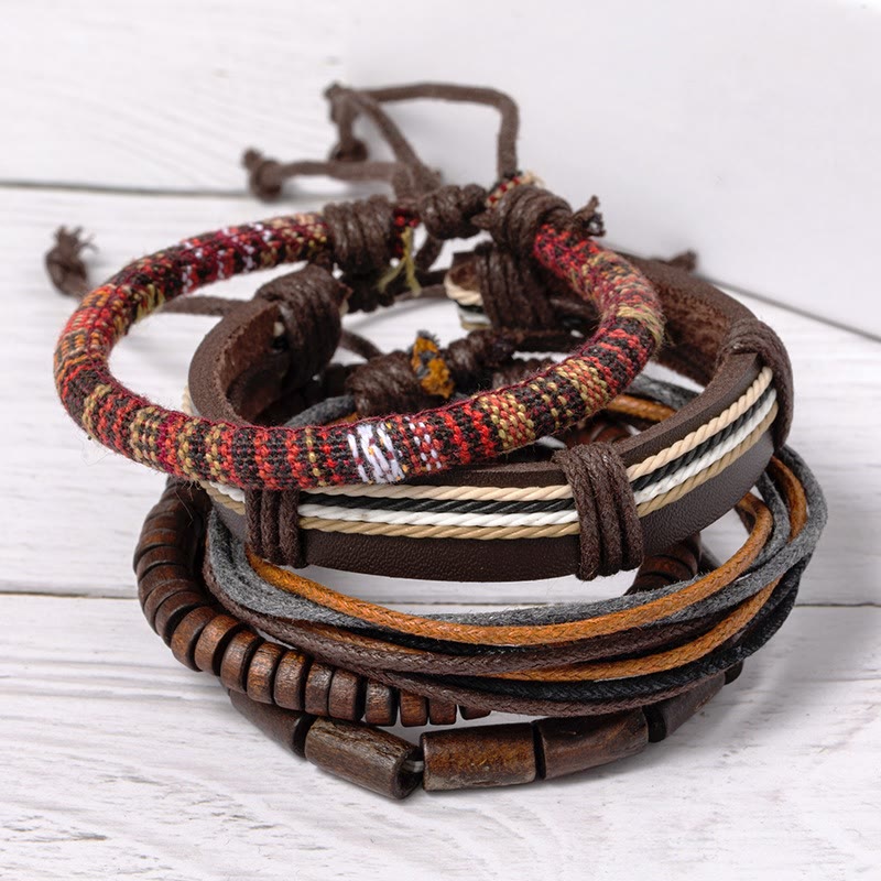 Wear FengShui Wrap Hemp Cords Wood Beads Leather Bracelet