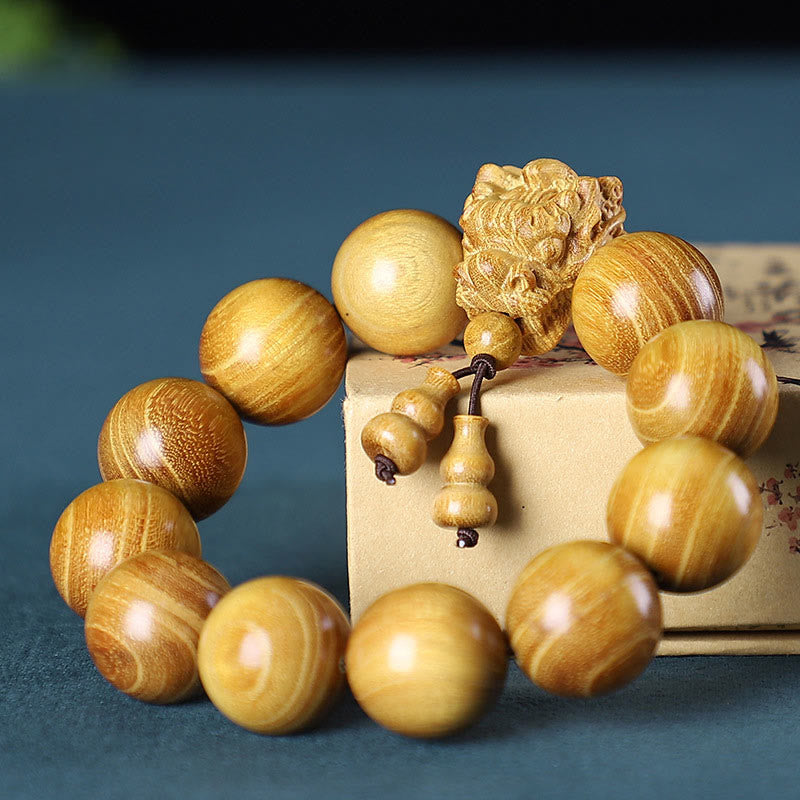 Wear FengShui Rosewood Green Sandalwood Small Leaf Red Sandalwood Dragon Carved Protection Bracelet