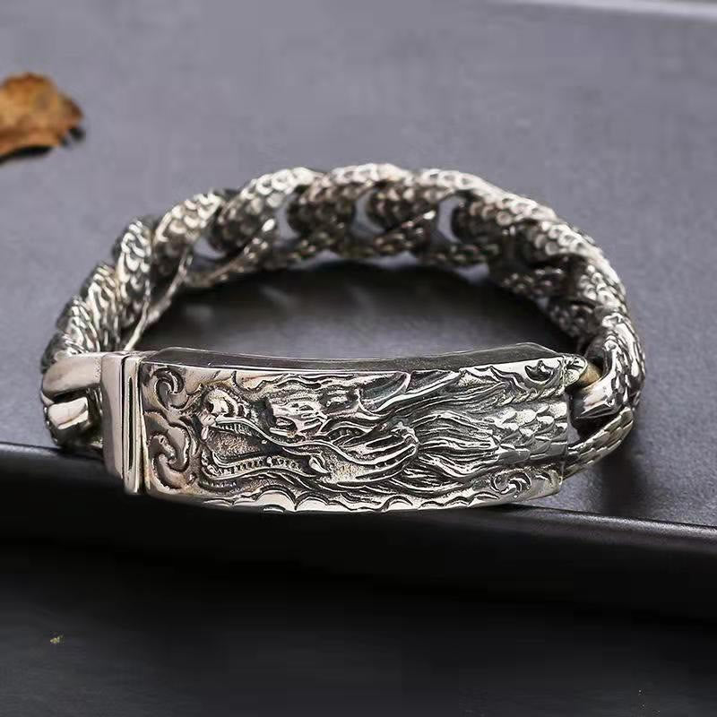 Wear FengShui Retro Dragon Scale Pattern Engraved Protection Bracelet