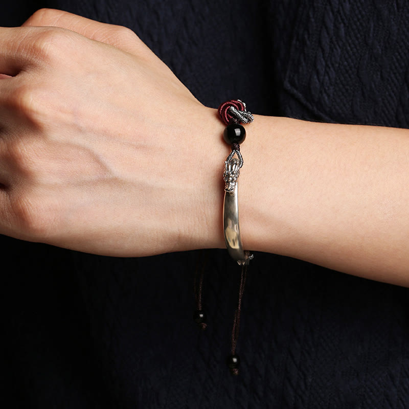 Wear FengShui 925 Sterling Silver Auspicious Dragon Success Handcrafted Braided Bracelet