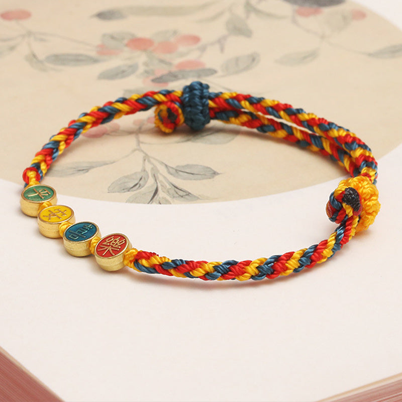 Wear FengShui Handmade Dunhuang Color Thread Peace And Joy Protection Braid String Bracelet