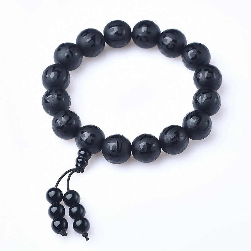 Wear FengShui Tibet White Crystal Black Onyx Om Mani Padme Hum Meditation Bracelet