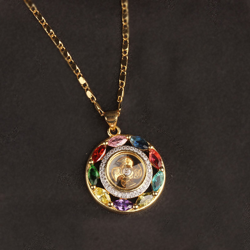 Wear FengShui Colorful Zircon Copper Wealth Luck Rotation Bracelet Necklace Pendant