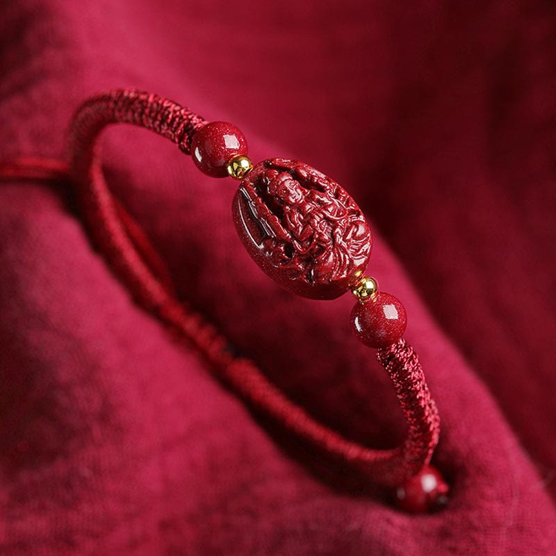 Wear FengShui Chinese Zodiac Natal Buddha Cinnabar Keep Away Evil Spirits Rope Bracelet