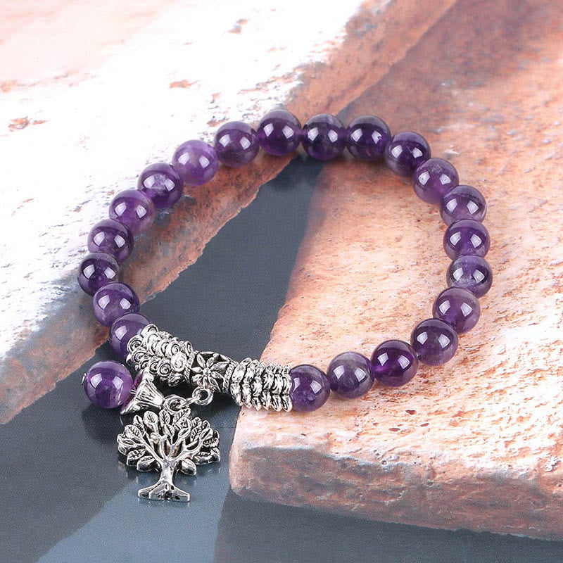 Wear FengShui Natural Gemstone Tree of Life Lucky Charm Stretch Bracelet