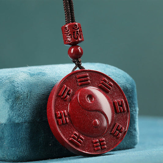 Wear FengShui Cinnabar Yin Yang Bagua Blessing Necklace Pendant