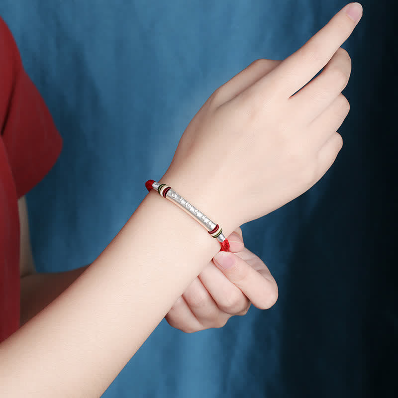 Wear FengShui 999 Sterling Silver Om Mani Padme Hum Protection Strength String Bracelet